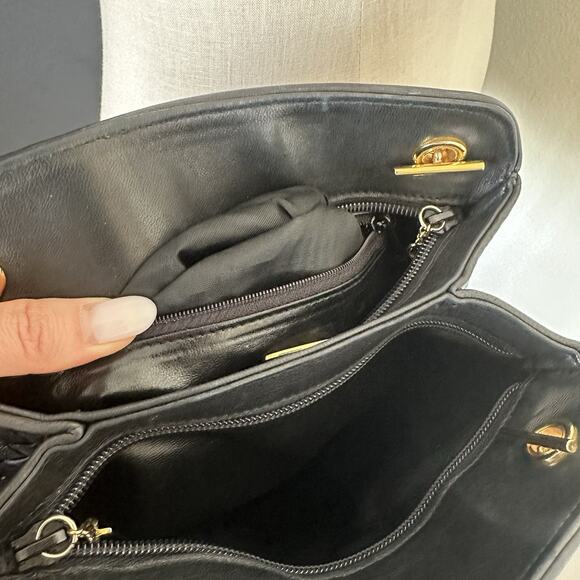 SISO ITALY VINTAGE LEATHER Woven Handbag Black Bottega Style Gold Accents - Picture 8 of 9